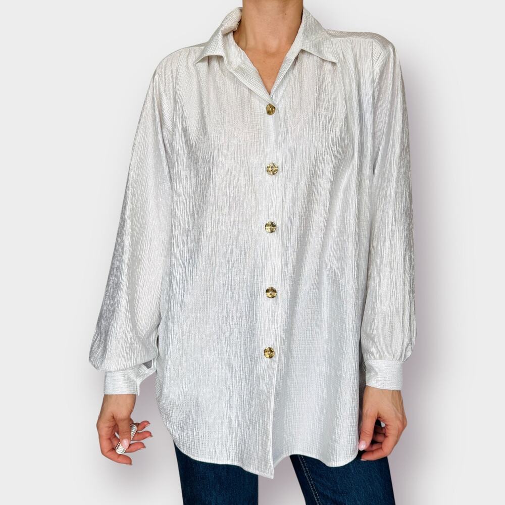 90s‎ Joanna White Crepe Blouse Size XL